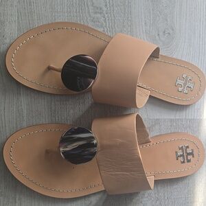 Tory Burch Sandals Womens 10M Tan Leather Patos Disk Style 46914